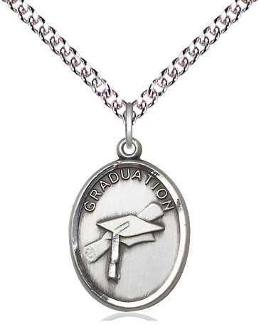 Sterling Silver Graduation Pendant on a 24 inch Sterling Silver Heavy Curb chain