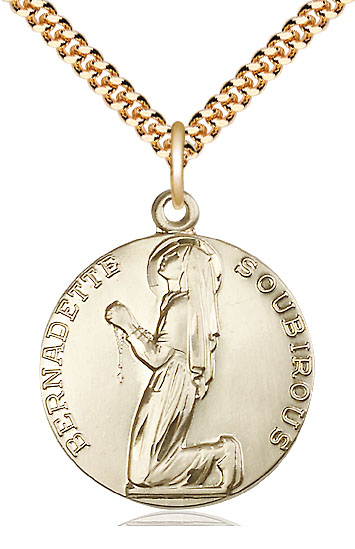 14kt Gold Filled Saint Bernadette Pendant on a 24 inch Gold Plate Heavy Curb chain