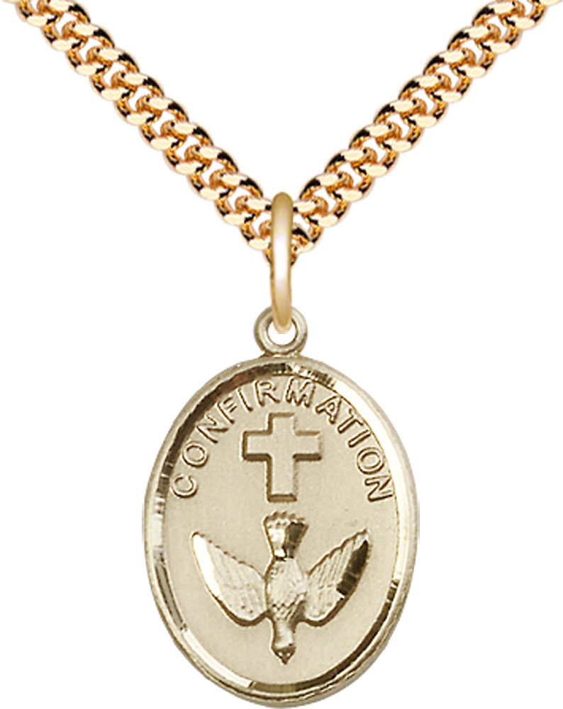14kt Gold Filled Confirmation Pendant on a 24 inch Gold Plate Heavy Curb chain