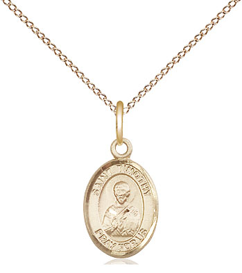 14kt Gold Filled Saint Timothy Pendant on a 18 inch Gold Filled Light Curb chain