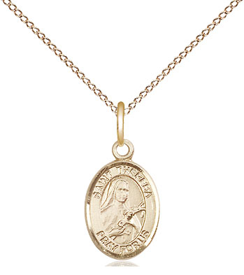 14kt Gold Filled Saint Theresa Pendant on a 18 inch Gold Filled Light Curb chain