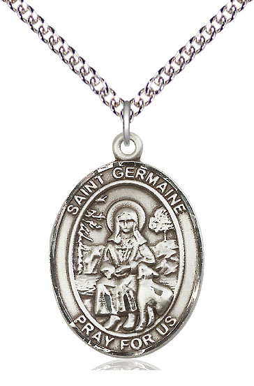 Sterling Silver Saint Germaine Cousin Pendant on a 24 inch Sterling Silver Heavy Curb chain