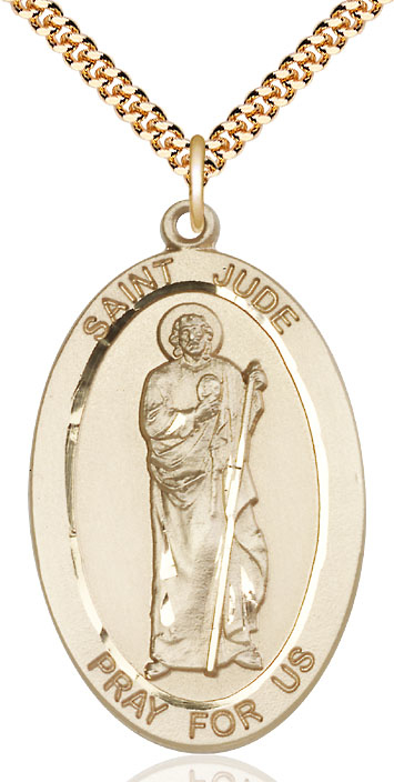 14kt Gold Filled Saint Jude Pendant on a 24 inch Gold Plate Heavy Curb chain