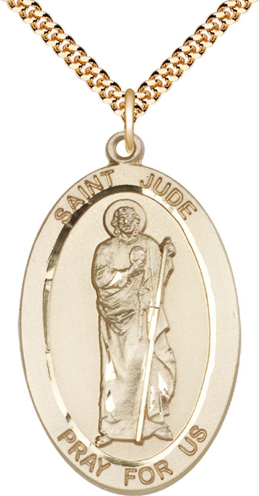 14kt Gold Filled Saint Jude Pendant on a 24 inch Gold Plate Heavy Curb chain