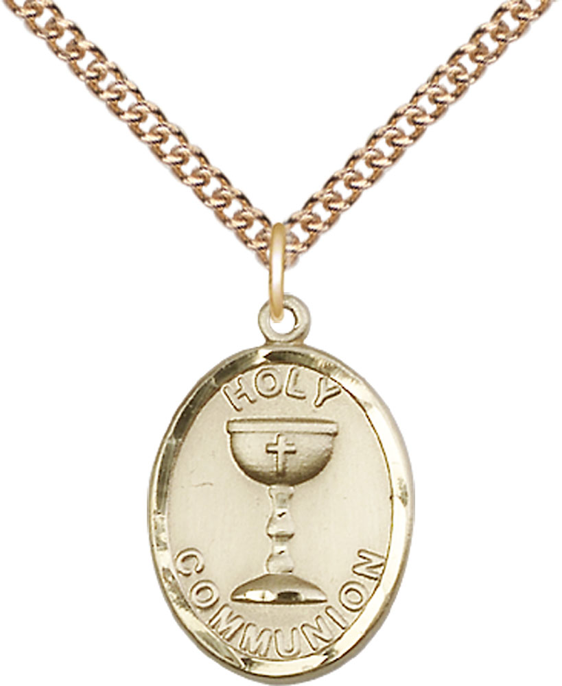 14kt Gold Filled Holy Communion Pendant on a 24 inch Gold Filled Heavy Curb chain