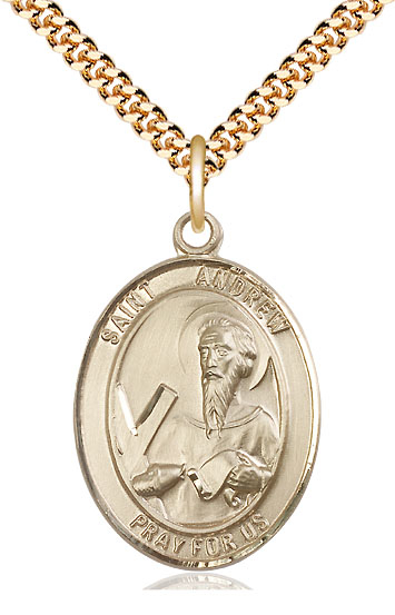 14kt Gold Filled Saint Andrew the Apostle Pendant on a 24 inch Gold Plate Heavy Curb chain