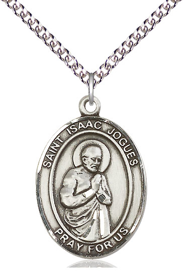Sterling Silver Saint Isaac Jogues Pendant on a 24 inch Sterling Silver Heavy Curb chain