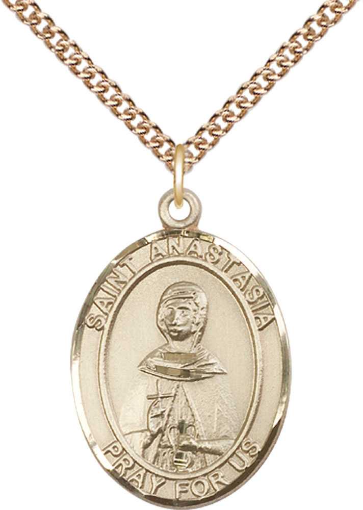 14kt Gold Filled Saint Anastasia Pendant on a 24 inch Gold Filled Heavy Curb chain