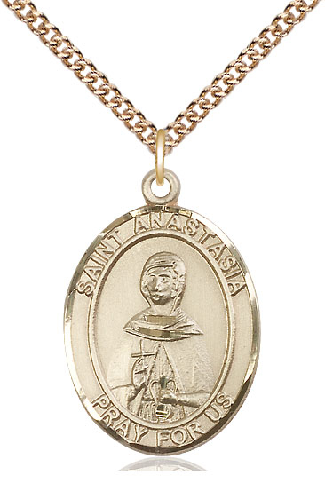 14kt Gold Filled Saint Anastasia Pendant on a 24 inch Gold Filled Heavy Curb chain