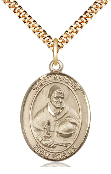 14kt Gold Filled Saint Albert the Great Pendant on a 24 inch Gold Plate Heavy Curb chain