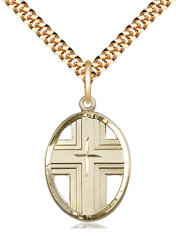 14kt Gold Filled Cross Pendant on a 24 inch Gold Plate Heavy Curb chain