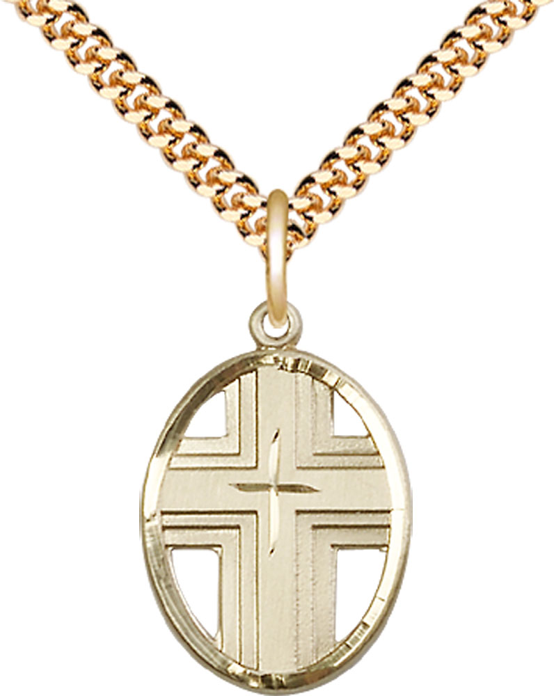 14kt Gold Filled Cross Pendant on a 24 inch Gold Plate Heavy Curb chain