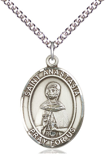 Sterling Silver Saint Anastasia Pendant on a 24 inch Sterling Silver Heavy Curb chain