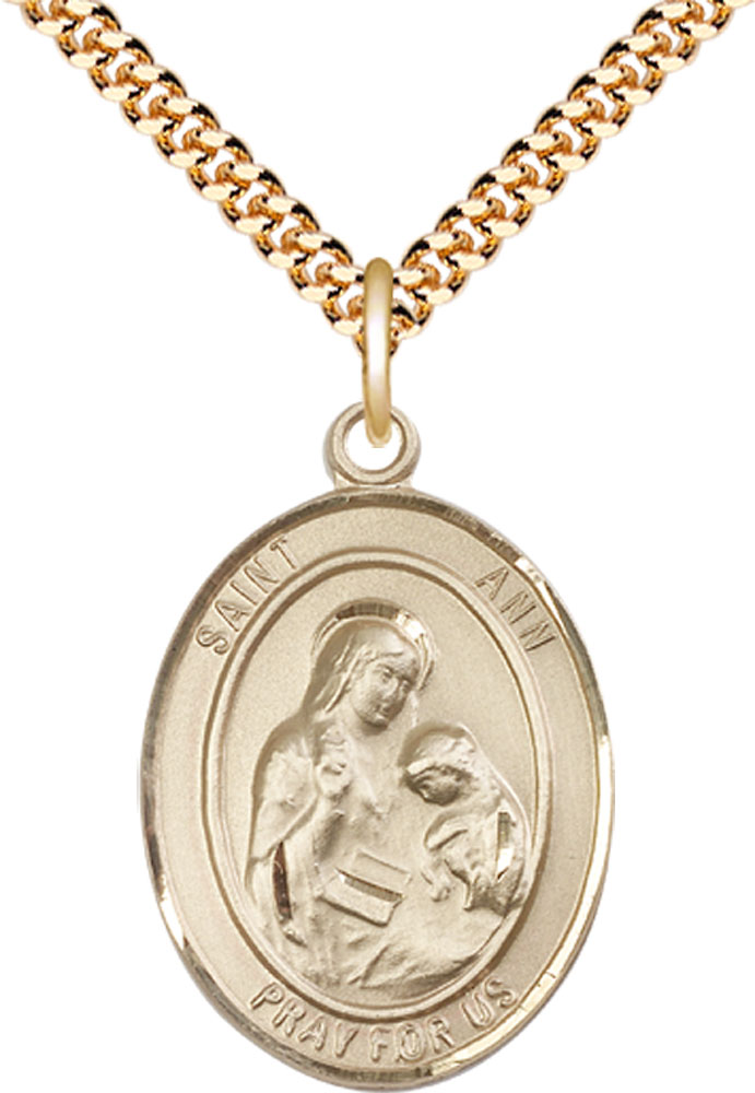 14kt Gold Filled Saint Ann Pendant on a 24 inch Gold Plate Heavy Curb chain