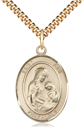 14kt Gold Filled Saint Ann Pendant on a 24 inch Gold Plate Heavy Curb chain