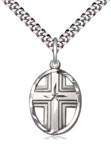 Sterling Silver Cross Pendant on a 24 inch Light Rhodium Heavy Curb chain