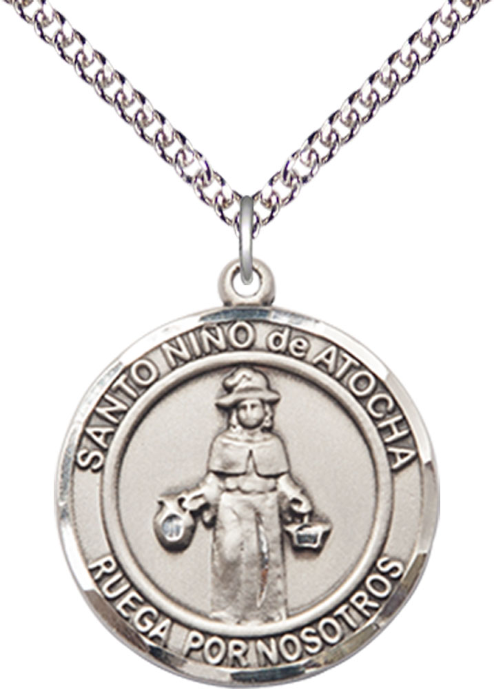 Sterling Silver Nino de Atocha Pendant on a 24 inch Sterling Silver Heavy Curb chain