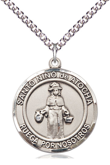 Sterling Silver Nino de Atocha Pendant on a 24 inch Sterling Silver Heavy Curb chain