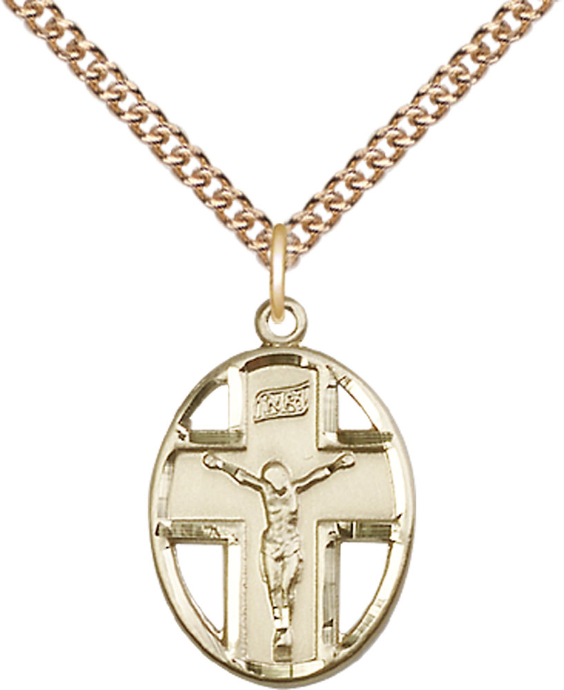 14kt Gold Filled Crucifix Pendant on a 24 inch Gold Filled Heavy Curb chain