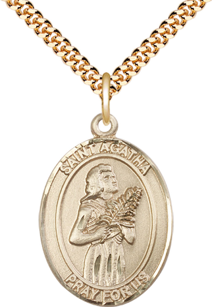 14kt Gold Filled Saint Agatha Pendant on a 24 inch Gold Plate Heavy Curb chain