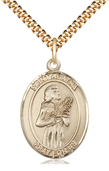 14kt Gold Filled Saint Agatha Pendant on a 24 inch Gold Plate Heavy Curb chain