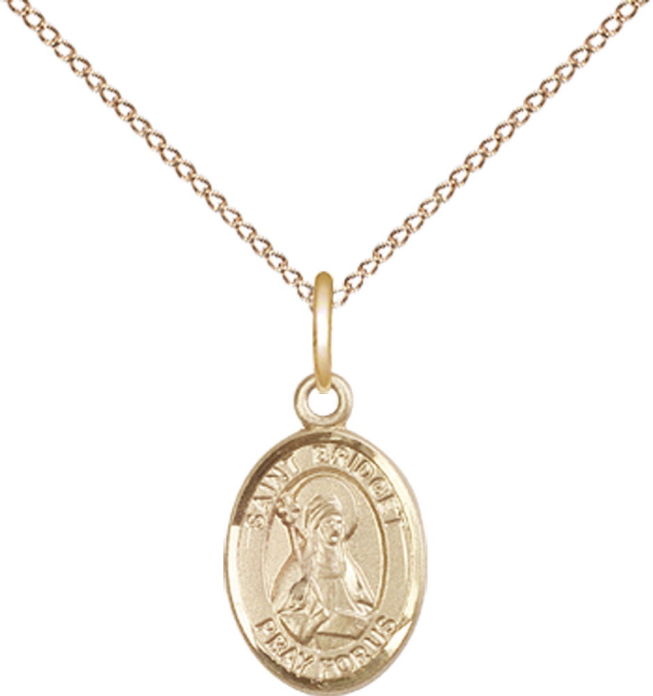 14kt Gold Filled Saint Bridget of Sweden Pendant on a 18 inch Gold Filled Light Curb chain