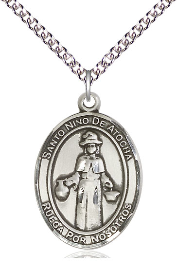 Sterling Silver Nino de Atocha Pendant on a 24 inch Sterling Silver Heavy Curb chain