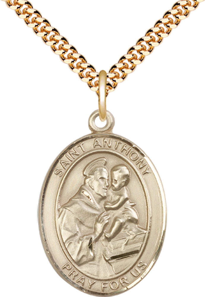 14kt Gold Filled Saint Anthony of Padua Pendant on a 24 inch Gold Plate Heavy Curb chain
