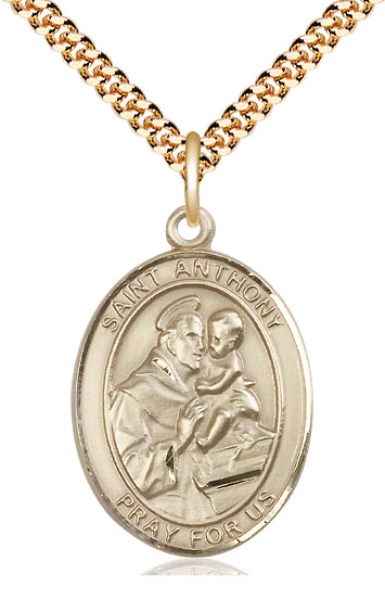 14kt Gold Filled Saint Anthony of Padua Pendant on a 24 inch Gold Plate Heavy Curb chain