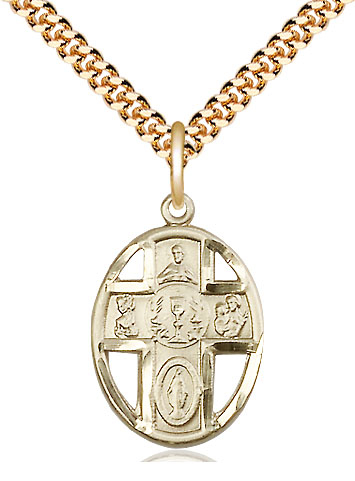 14kt Gold Filled 5-Way / Chalice Pendant on a 24 inch Gold Plate Heavy Curb chain