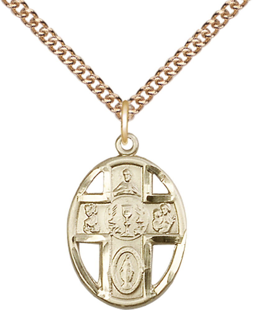 14kt Gold Filled 5-Way / Chalice Pendant on a 24 inch Gold Filled Heavy Curb chain