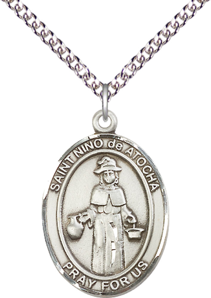 Sterling Silver Nino de Atocha Pendant on a 24 inch Sterling Silver Heavy Curb chain