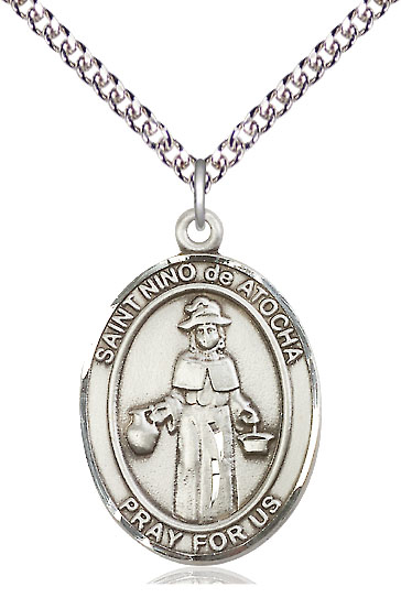 Sterling Silver Nino de Atocha Pendant on a 24 inch Sterling Silver Heavy Curb chain