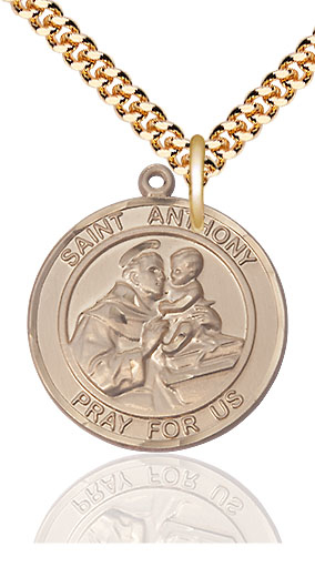 14kt Gold Filled Saint Anthony of Padua Pendant on a 24 inch Gold Plate Heavy Curb chain