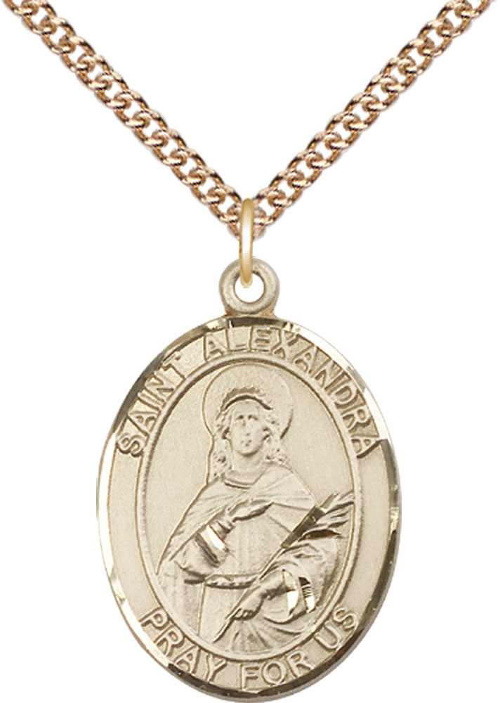 14kt Gold Filled Saint Alexandra Pendant on a 24 inch Gold Filled Heavy Curb chain