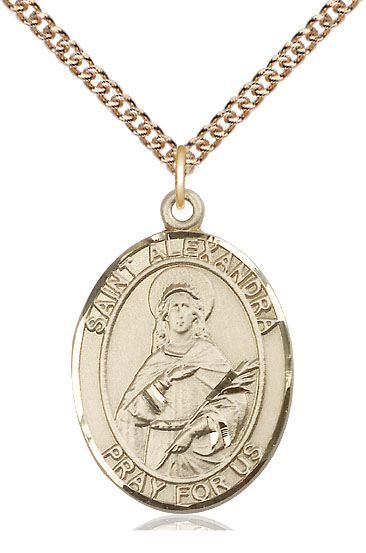 14kt Gold Filled Saint Alexandra Pendant on a 24 inch Gold Filled Heavy Curb chain