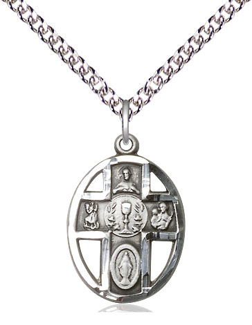 Sterling Silver 5-Way / Chalice Pendant on a 24 inch Sterling Silver Heavy Curb chain