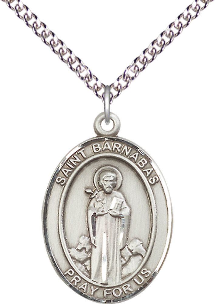 Sterling Silver Saint Barnabas Pendant on a 24 inch Sterling Silver Heavy Curb chain