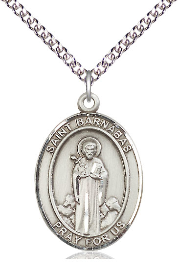 Sterling Silver Saint Barnabas Pendant on a 24 inch Sterling Silver Heavy Curb chain