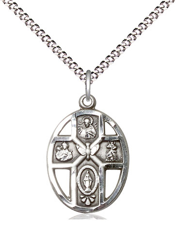 Sterling Silver 5-Way / Holy Spirit Pendant on a 18 inch Light Rhodium Light Curb chain
