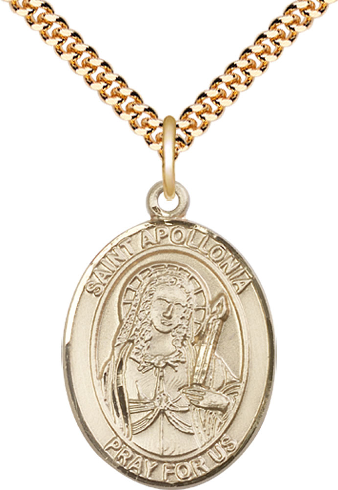 14kt Gold Filled Saint Apollonia Pendant on a 24 inch Gold Plate Heavy Curb chain