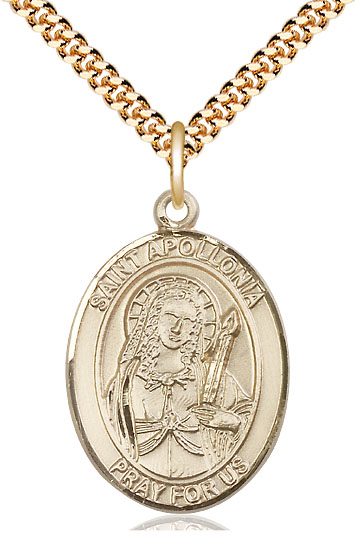 14kt Gold Filled Saint Apollonia Pendant on a 24 inch Gold Plate Heavy Curb chain