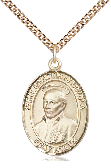 14kt Gold Filled Saint Ignatius of Loyola Pendant on a 24 inch Gold Filled Heavy Curb chain