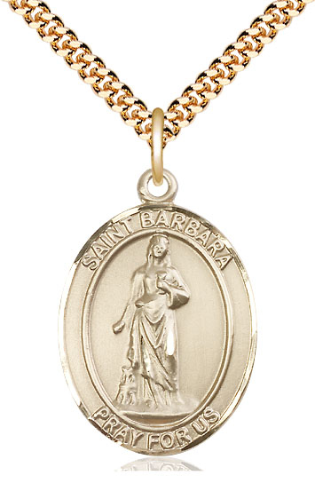 14kt Gold Filled Saint Barbara Pendant on a 24 inch Gold Plate Heavy Curb chain