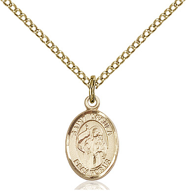 14kt Gold Filled Saint Ursula Pendant on a 18 inch Gold Filled Light Curb chain