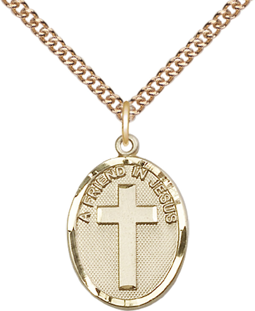 14kt Gold Filled A Friend In Jesus Pendant on a 24 inch Gold Filled Heavy Curb chain
