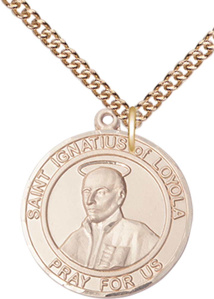 14kt Gold Filled Saint Ignatius of Loyola Pendant on a 24 inch Gold Filled Heavy Curb chain