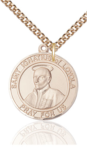 14kt Gold Filled Saint Ignatius of Loyola Pendant on a 24 inch Gold Filled Heavy Curb chain