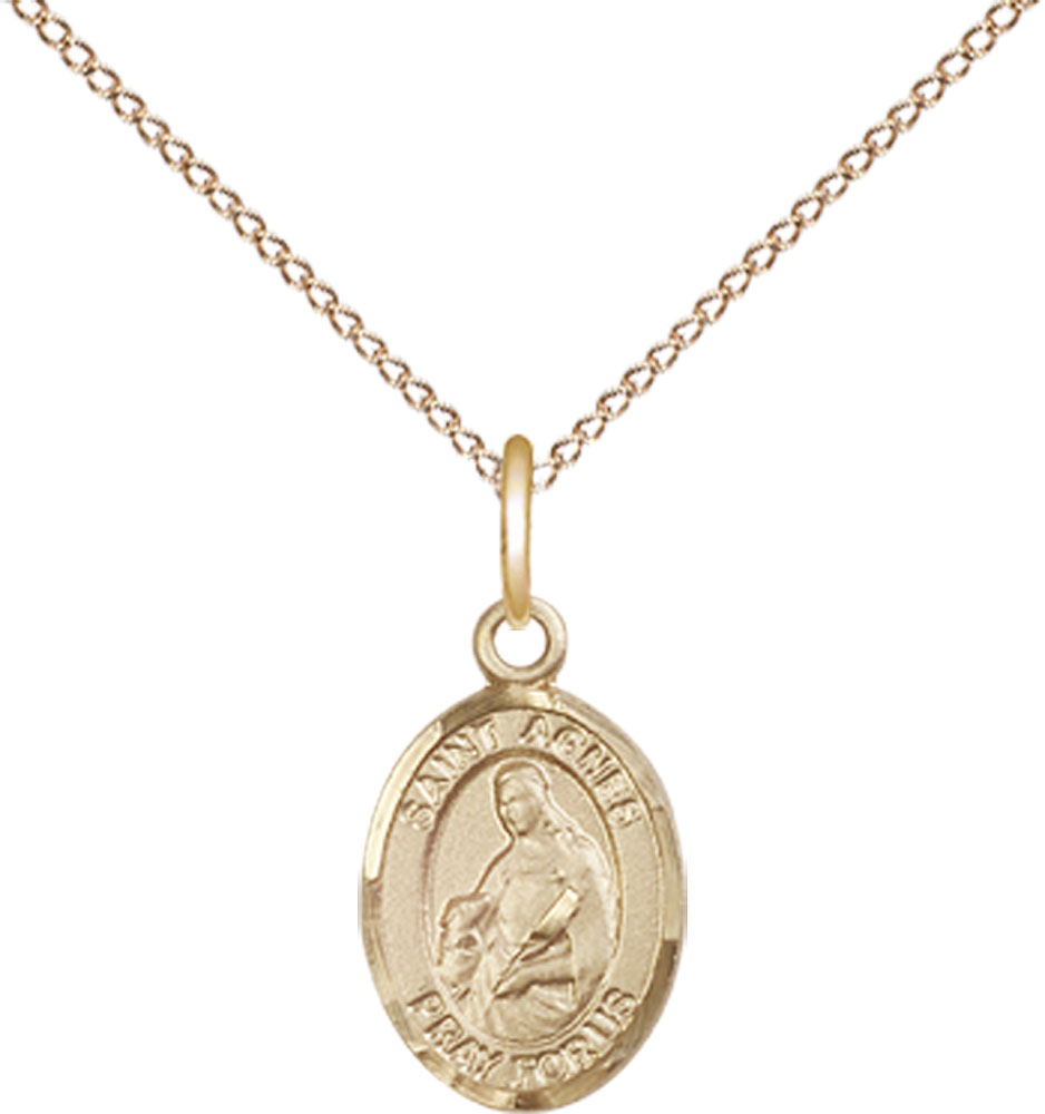 14kt Gold Filled Saint Agnes of Rome Pendant on a 18 inch Gold Filled Light Curb chain