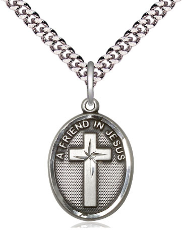 Sterling Silver A Friend In Jesus Pendant on a 24 inch Light Rhodium Heavy Curb chain